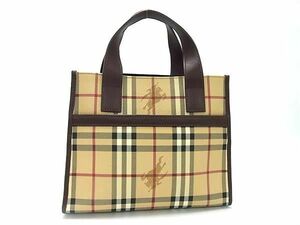 1円 ■極美品■ BURBERRY バーバリー ノバチェック レザー トートバッグ ハンドバッグ レディース ベージュ系×マルチカラー FC9442