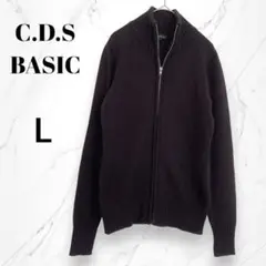 【C.D.S BASIC】ハイネック　ジップアップニットセーター L ブラウン