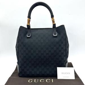 GUCCI グッチ トートバッグ GGキャンバス バンブー レザー ブラック g00644