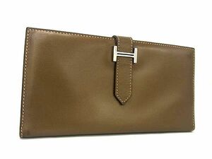 1円 ■美品■ HERMES エルメス ベアン 2PLIS ボックスカーフ 三つ折り 長財布 ウォレット 小銭入れ 札入れ □H刻印 ブロンズ系 AX7101