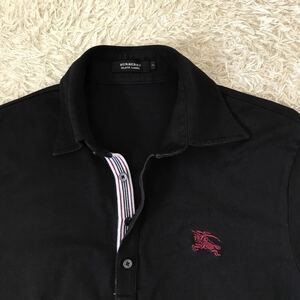 バーバリーブラックレーベル BURBERRY BLACK LABEL ポロシャツ 半袖　ホースロゴ刺繍　ブラック系　黒系　サイズ3