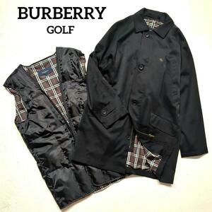 1円～ BURBERRY GOLF バーバリー ゴルフ コート ブラック ノバチェック L ライナー付き メンズ 希少