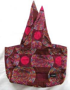 未使用 CLOUDY Bag ALL COLORS ARE BEAUTIFUL バッグ エンジ色系 幾何学　丸模様 布バッグ 巾着 ミニ クラウディ アフリカ ランチ 弁当