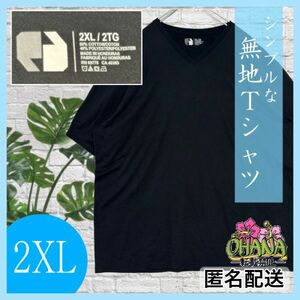 中古(古着)｜シンプル 無地 Vネック Tシャツ ブラック｜大きいサイズ 2XL｜2689-01