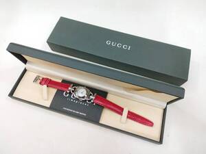 中古★ グッチ GUCCI ホースビット クォーツ 腕時計 6300L ケース付き レディース ウォッチ 純正ブレス 白色文字盤シルバーカラー