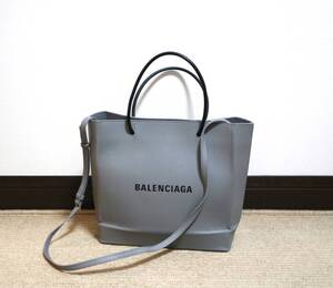 【即決】1回 美品 BALENCIAGA バレンシアガ◆2WAY 斜掛け ショルダー ショッピングトートトートバッグ 26.5×26.5×10 グレー レザー 本革 