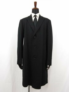 HH超美品【JOSEPH HOMME ジョセフオム】襟裏ラムレザー ヘリンボーン柄 ウールチェスターコート (メンズ) size52 ブラック ■17MW2972■