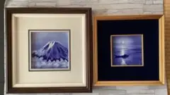 深川製磁　陶板画　額入り　２つ　山　海　富士山　有明海