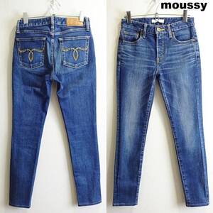 即決★ 送料無★ マウジー　スキニーデニム　【M】　ストレッチ　イエローステッチ　レディース　藍青　Sz.24　moussy　I151