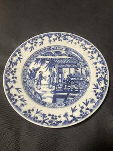 中国古美術 清の乾隆時代 青花　人物　中皿　染付　本物保証