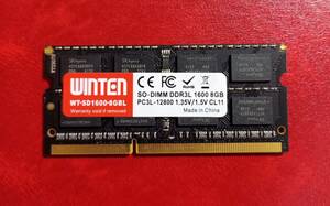 MP220【動作品】WINTEN DDR3L-1600 8GB×1枚【送料無料】PC3L-12800 ノートPC用 1.35V non-ECC Unbuffered
