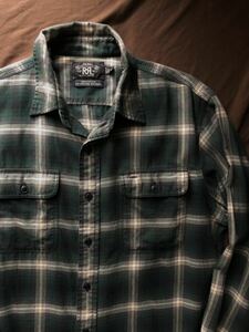 【傑作】極美品 RRL OMBRE PLAID WORK SHIRT ダブルアールエル グリーン ブラック オンブレ プレイド ワーク シャツ ラルフローレン 激渋 M