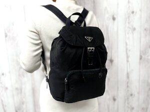 極美品 PRADA プラダ テスート ナイロンリュック リュックサック バッグ ナイロン×レザー 黒 79907Y