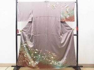 平和屋野田店■訪問着　流水休み鳥花文　暈し染め　金彩　逸品　未使用　BAAC9585hv