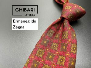 【超美品】ErmenegildoZegna　エルメネジルドゼニア　花柄　ネクタイ　3本以上送料無料　ブラウンレッド　0504242