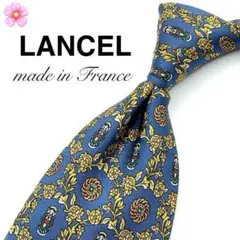 【極美品】LANCEL ネクタイ 総柄 花柄 人形 ブルー イエロー