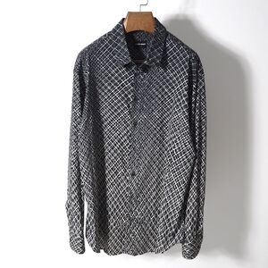 4-CL003 ジョルジオアルマーニ GIORGIO ARMANI イタリア製 最高峰 黒タグ ストレッチ シャツ ダークグリーン 44 2XL 正規品 メンズ