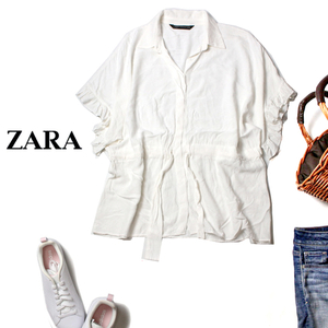 ☆☆ 美品 ザラ ウーマン ZARA WOMAN ☆☆ ゆったり可愛い レーヨン とろみ生地 ウエストリボン ブラウス XS 春 夏 NATU2