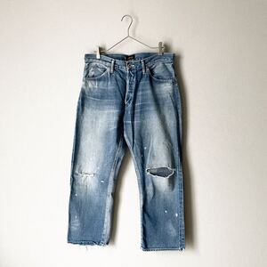 CHIMALA DENIM BAGGY CUT チマラ デニムパンツ バギーカット ワイドテーパード 26 ダメージ加工 USED加工 インディゴ ブルー