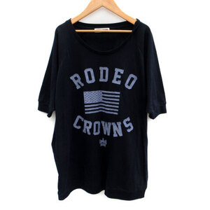 ロデオクラウンズ Rodeo Crowns カットソー 五分袖 ラウンドネック プリント F オーバーサイズ 紺 ネイビー /SM1 レディース