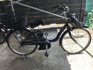 K6 中古電動アシスト自転車 1円売切り！ ヤマハ パスナチュラ リアカゴ付き 紺 配送エリア内は送料3800円でお届けします