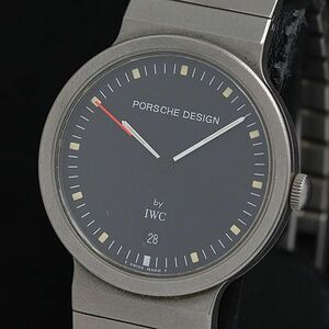 1円 稼動 良品 IWC ポルシェデザイン QZ ブラック文字盤 ラウンド デイト メンズ腕時計 0015400 7DKT OMI