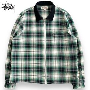 美品 STUSSY ステューシー 21AW Frank Plaid Zip Ls Shirt 長袖シャツ ロゴ Green