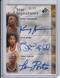 【KENNY ANDERSON/SPUD WEBB/TERRY PORTER】2009-10 UPPER DECK SP SIGNATURE EDITION トリプル直筆サインカード 32/35