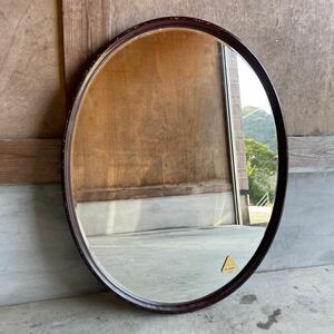 ウォールミラー アンティーク インテリア レトロ 壁掛け鏡 鏡 木製 日本製　丸型　ハイミラー日本板硝子