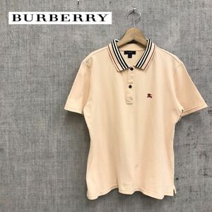 R411-R◆BURBERRY バーバリー 半袖ポロシャツ◆サイズL レディース 婦人 トップス ワンポイント 綿混 パステルカラー オレンジ 春夏