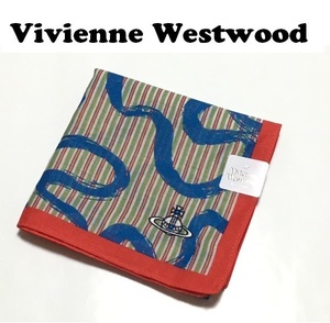 【Vivienne Westwood】(NO.5935）ヴィヴィアンウエストウッド ハンカチ ストライプ　オーブ刺繍　未使用　46cm