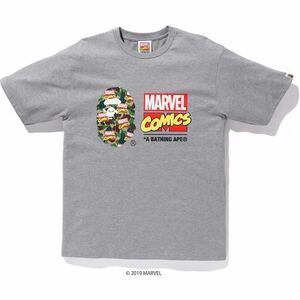 BAPE × MARVEL CAMO TEE ☆ A BATHING APE ☆ ape Tシャツ グレー Lサイズ アベイシングエイプ