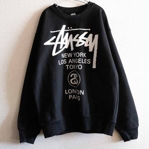 【極美品】STUSSY【CREW SWEAT】M ブラック スウェット ステューシー 25010255