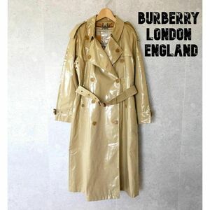 美品 BURBERRY LONDON ENGLAND バーバリーロンドン サイズI36 PVC ノバチェック ウエストベルト ロング丈 トレンチコート ベージュ