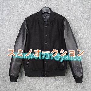 高級品■スタジャン 最上級 牛革袖・ウール切替・レザージャケット メンズ 革ジャン ライダース スタジアムジャンパー L~5XL