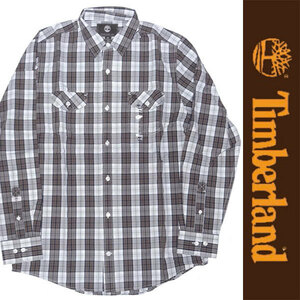 新品 Timberland L/S SHIRT ティンバーランド 長袖シャツ チェック ブラウン ホワイト コットン アウトドア REGULAR FIT 胸ポケット S 正規