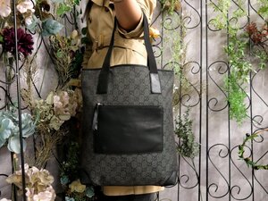 ●超美品●GUCCI グッチ●ロゴ型押し●GGキャンバス カーフ レザー 本革●トート バッグ●黒●SV金具●肩掛け●B5 書類 かばん●Js53582