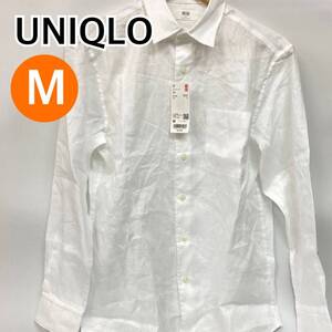 【新品】UNIQLO ユニクロ プレミアムリネンシャツ ブラウス 長袖 トップス ホワイト系 レディース Mサイズ【CT419】