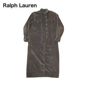 【1円～】Ralph Lauren ラルフローレン コーデュロイ 長袖ワンピース ブラウン 4 L