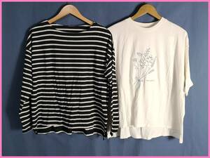 TSET‐３８１☆夏☆新品☆送料込み☆即決☆ナチュラル系☆Tシャツ素材☆２枚セット☆Ｍ～Ｌサイズ☆Ｔシャツ☆黒×ベージュとクリーム色