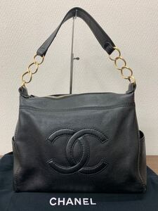 2900 美品　CHANEL シャネル ショルダーバッグ ココマーク ハンドバッグ ブラック レザー ソフト キャビア マトラッセ