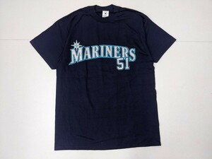 3．イチロー 00s シアトルマリナーズ DELTA 51番 MLB デカロゴ プリント 野球 半袖 Tシャツ ベースボール 鈴木一郎 メンズL 紺銀緑x402