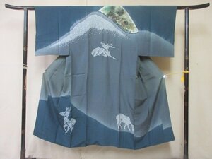 1円 良品 正絹 長襦袢 男性用 和装 和服 浮世絵 絞り 鹿の子 鹿 高級 渋カッコいい 袷 身丈131cm 裄65cm【夢職】★★★