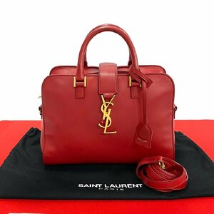 極 美品 YVES SAINT LAURENT イヴ・サンローラン ベイビーカバス ロゴ レザー 2way ショルダーバッグ ハンドバッグ レッド 29494