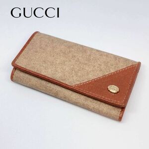 ★即決★ GUCCI オールドグッチ ヴィンテージ 6連 キーケース 鍵入れ メンズ レディース ベージュ系 未使用 ロゴ キーホルダー キーリング