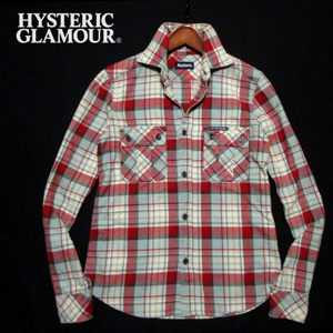 【ヒステリックグラマー】 チェックデザイン　長袖ネルシャツ　ロゴ　ワークシャツ （F） 日本製　HYSTERIC GLAMOUR　オゾンコミュニティー