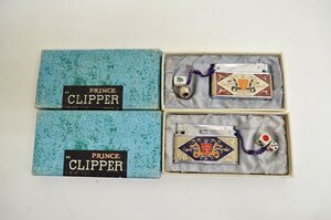 [rmm] ２個セット 未使用 PRINCE プリンス CLIPPER オイルライター 彫刻 紺 赤　着火未確認　希少　昭和レトロ　アンティーク　ケース付