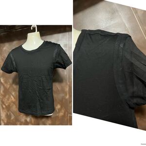 wjk リヨセル70% 肩切り替え ブラックTシャツ　カットソー　S 黒