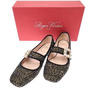 Roger Vivier ロジェ ヴィヴィエ ビジューツイードフラットパンプス ブラック 37 ITBZFWPPE1CW