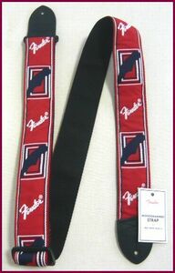 ☆Fender Strap 布ストラップモノグラムフェンダー赤・白ロゴ柄 新品